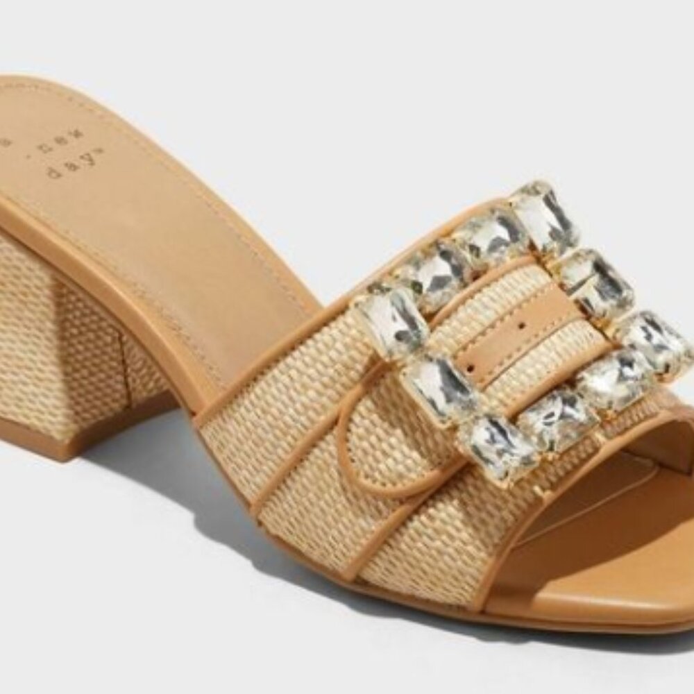 Kathleen Raffia Buckle Block Heels